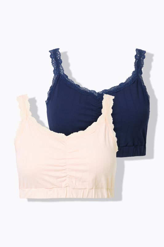 2 Pack Lace Trim Bralettes- Openwork Stripe