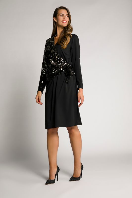 Sequin Surplice Wrap Long Sleeve Lined Dress