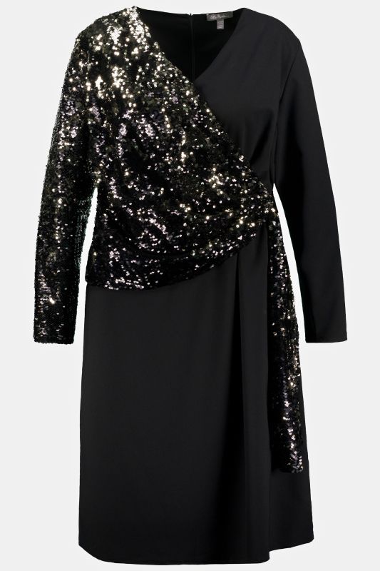 Sequin Surplice Wrap Long Sleeve Lined Dress