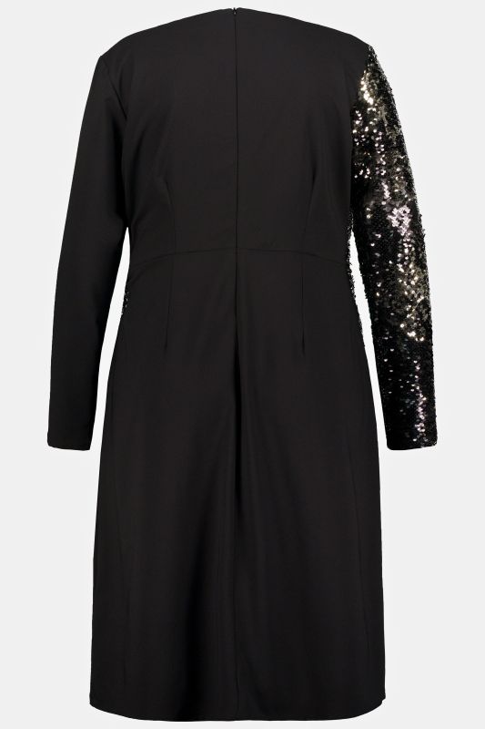 Sequin Surplice Wrap Long Sleeve Lined Dress