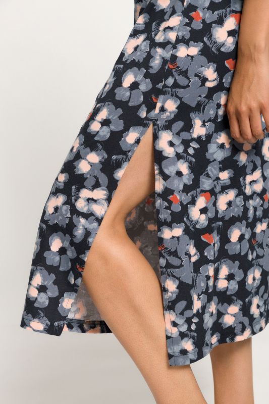 Grey Floral Lace Inset Cotton Blend Knit Nightgown