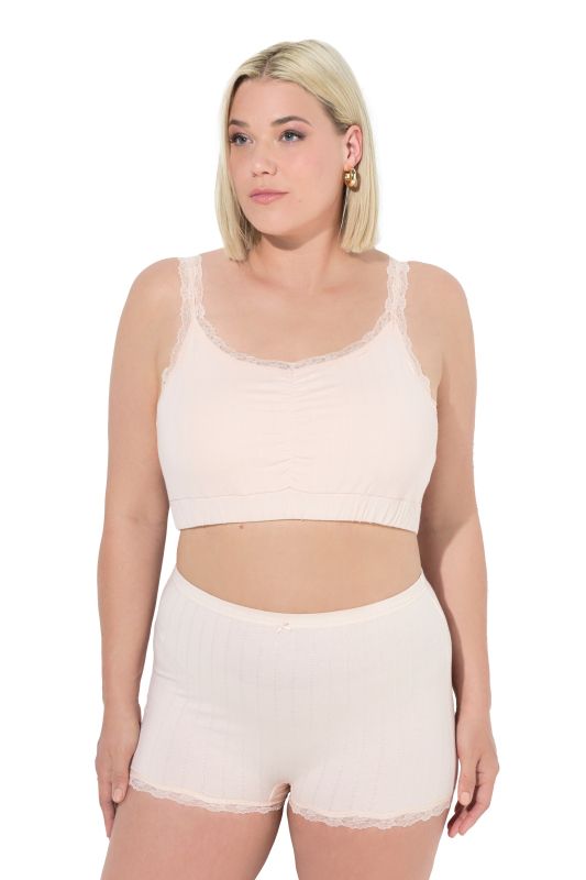 2 Pack Lace Trim Bralettes- Openwork Stripe