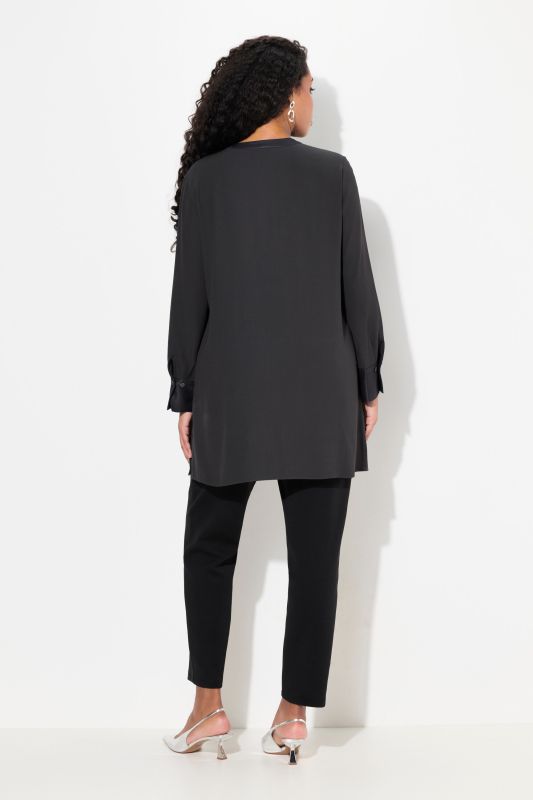 Satin Patch Button Front Tunic Blouse