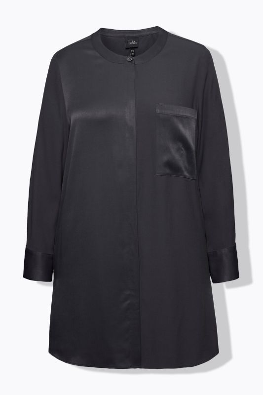 Satin Patch Button Front Tunic Blouse