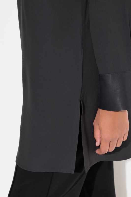 Satin Patch Button Front Tunic Blouse