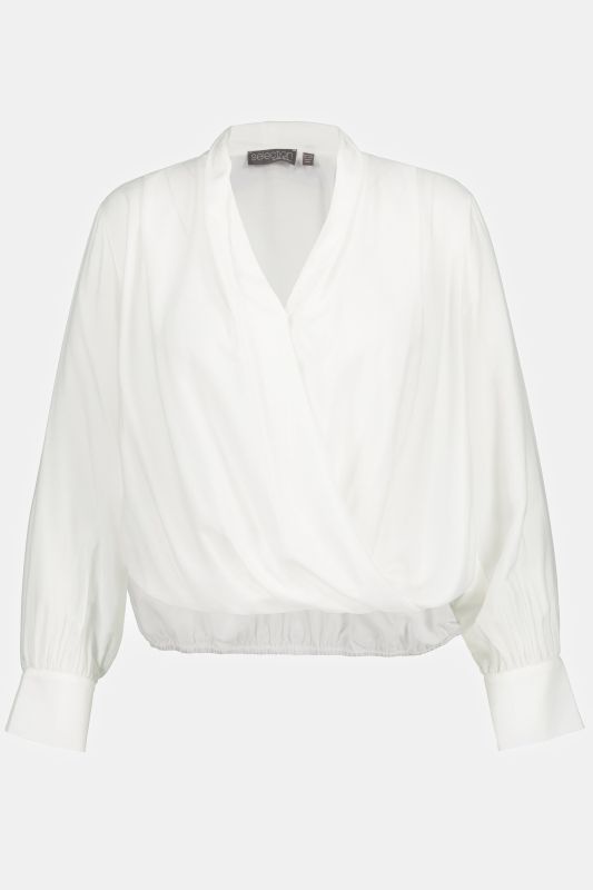 Блуза с дълъг ръкав, тип „прегърни ме“ и изправена яка