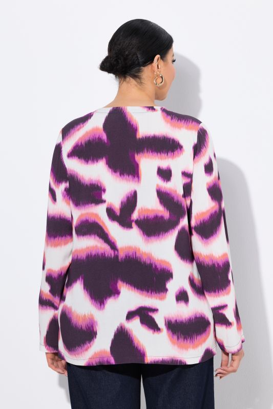 Blurred Print Long Sleeve Blouse