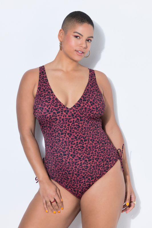 Leopard Print Gathered Swimsuit