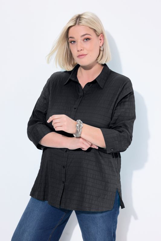 Bubble Texture Solid Button Front Stretch Shirt