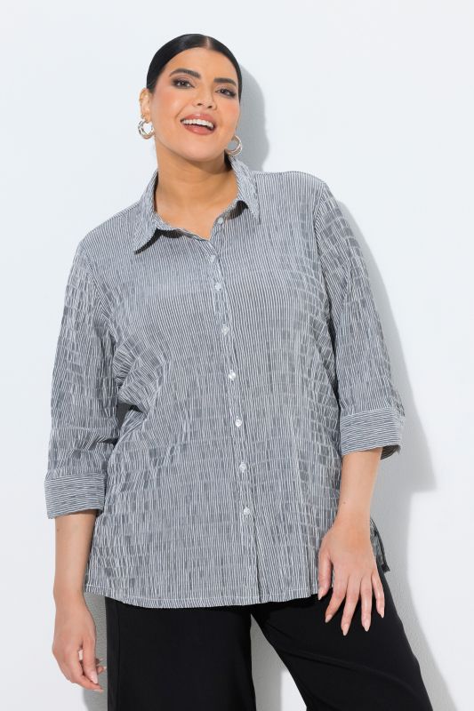 Textured Stripe Button Front Stretch Shirt