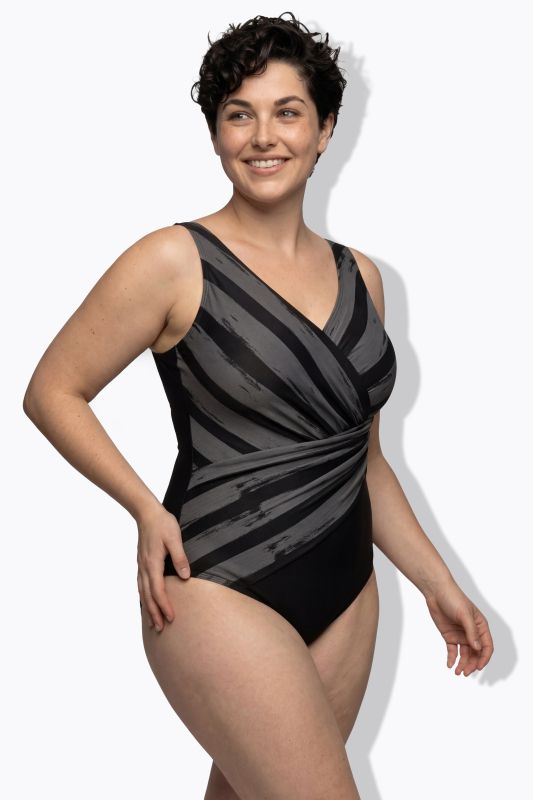 Striped Draped One Piece Swimsuit