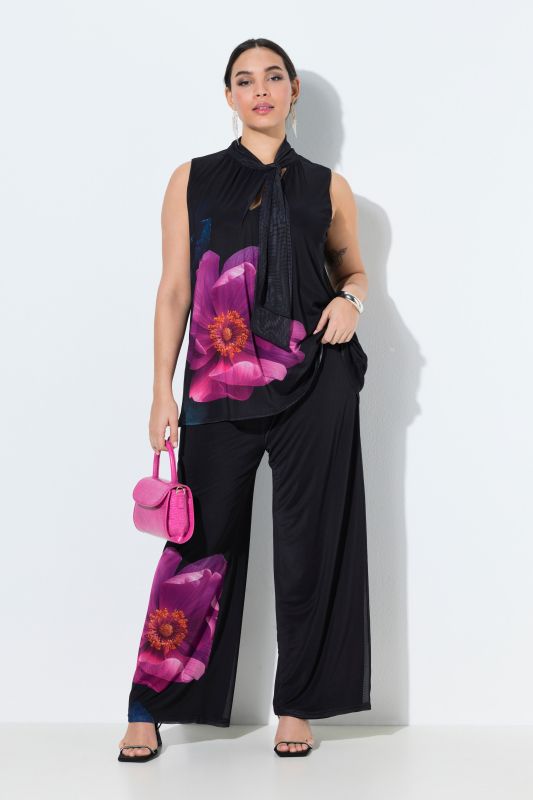 Панталон с шифон и флорални мотиви