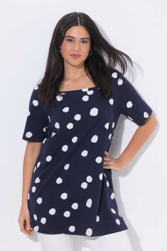 Туника с принт на точки и квадратно деколте