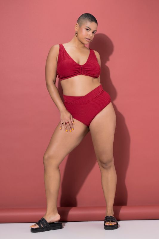 High Waisted Terry Cloth Striped Bikini Briefs