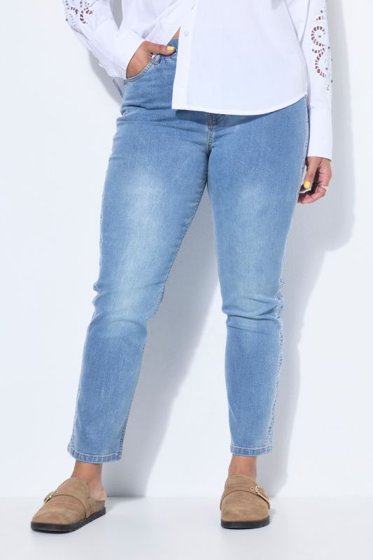 Mom jeans, side embroidery, 5-pocket