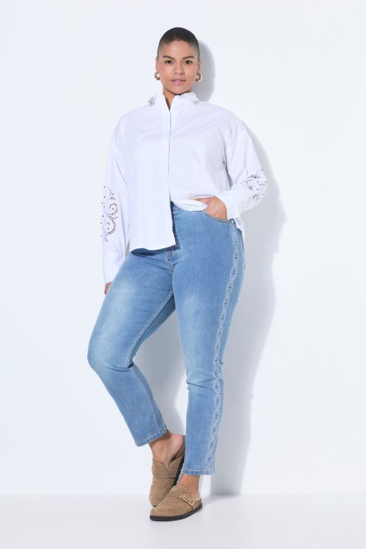 Mom jeans, side embroidery, 5-pocket