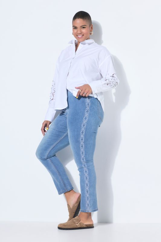 Mom jeans, side embroidery, 5-pocket