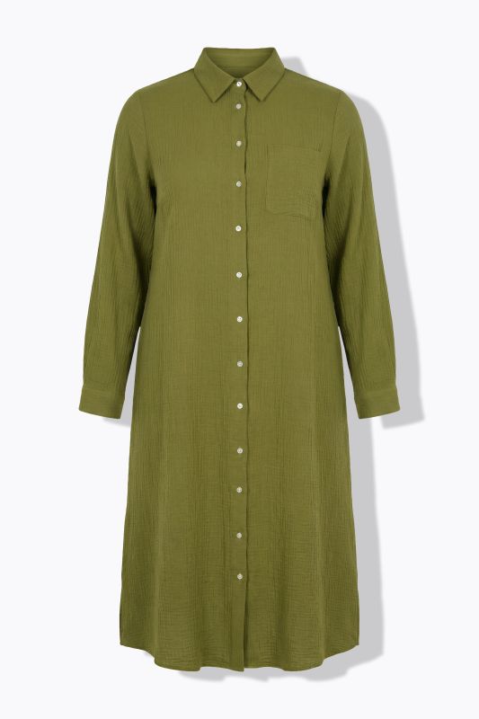 Muslin Long Sleeve Button Down Dress