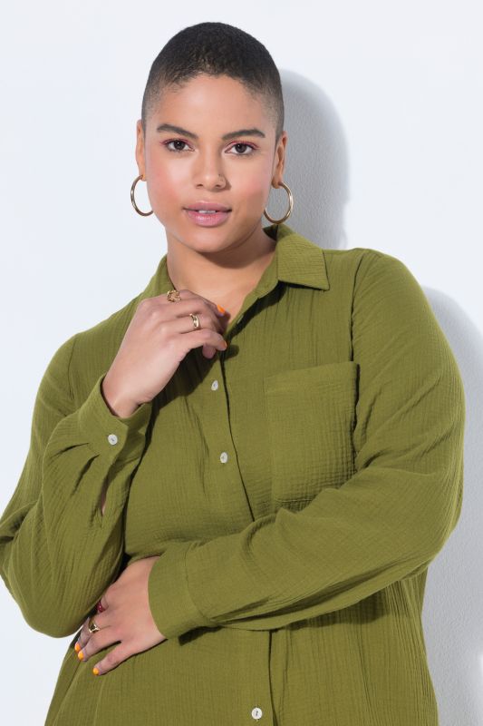 Muslin Long Sleeve Button Down Dress