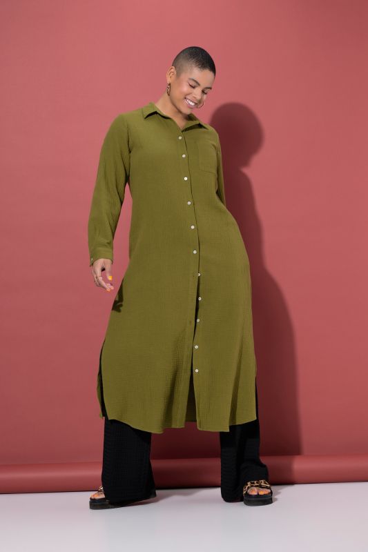 Muslin Long Sleeve Button Down Dress