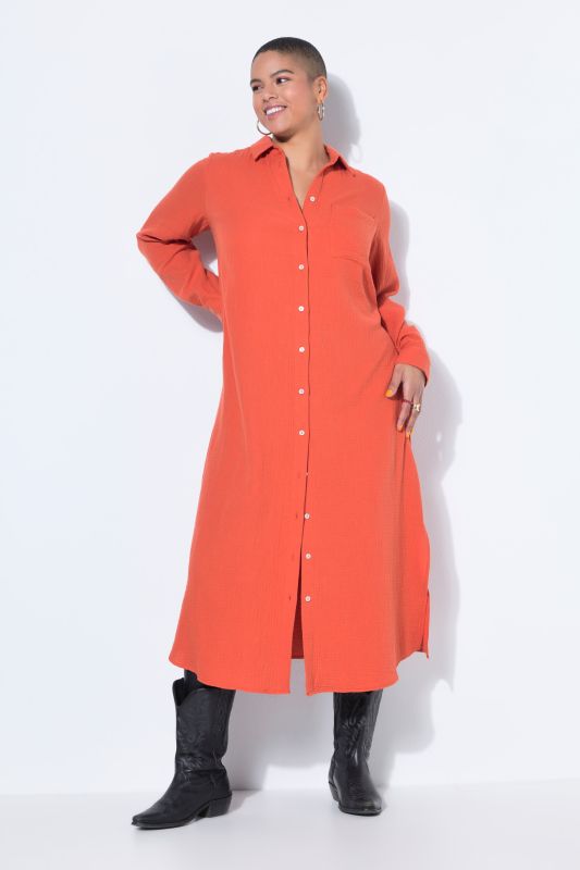 Muslin Long Sleeve Button Down Dress
