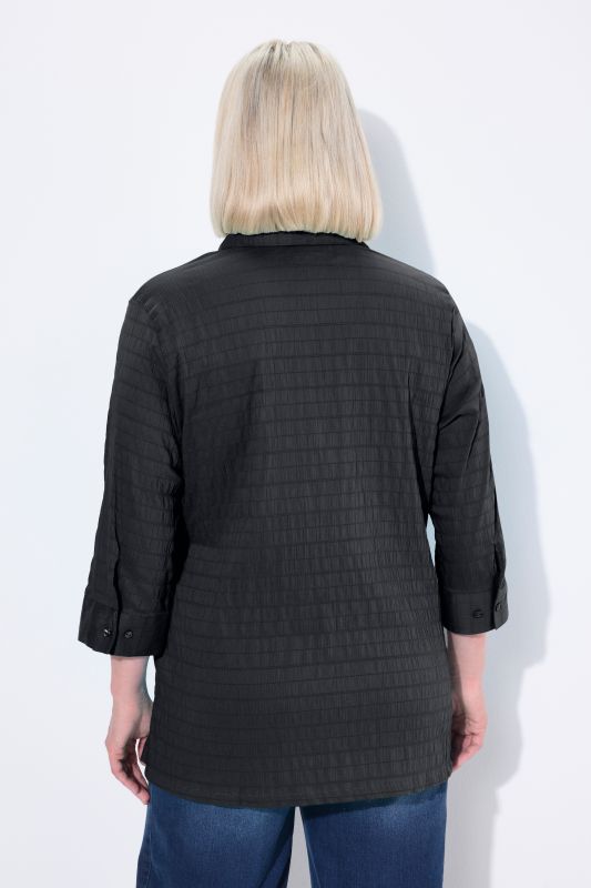 Bubble Texture Solid Button Front Stretch Shirt