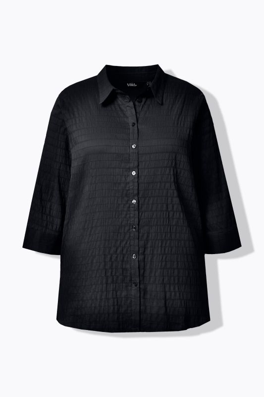 Bubble Texture Solid Button Front Stretch Shirt