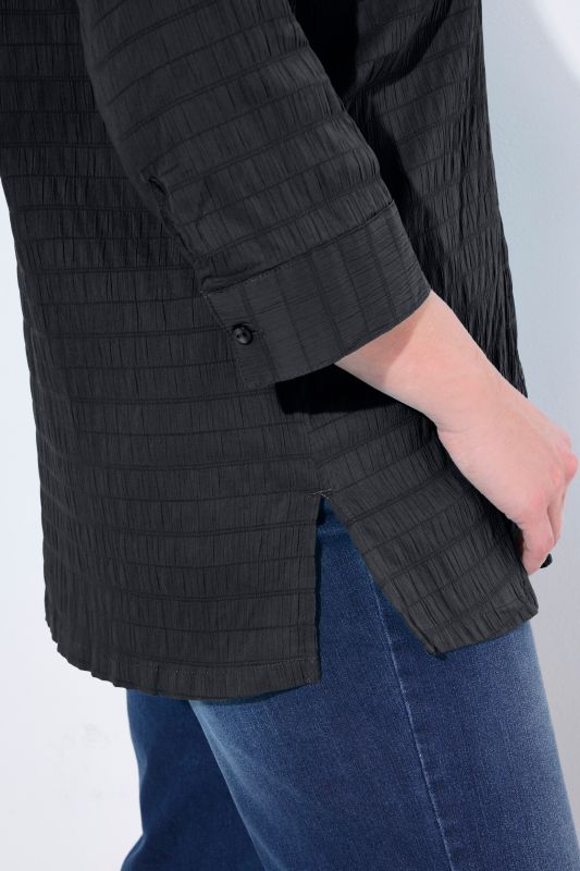 Bubble Texture Solid Button Front Stretch Shirt