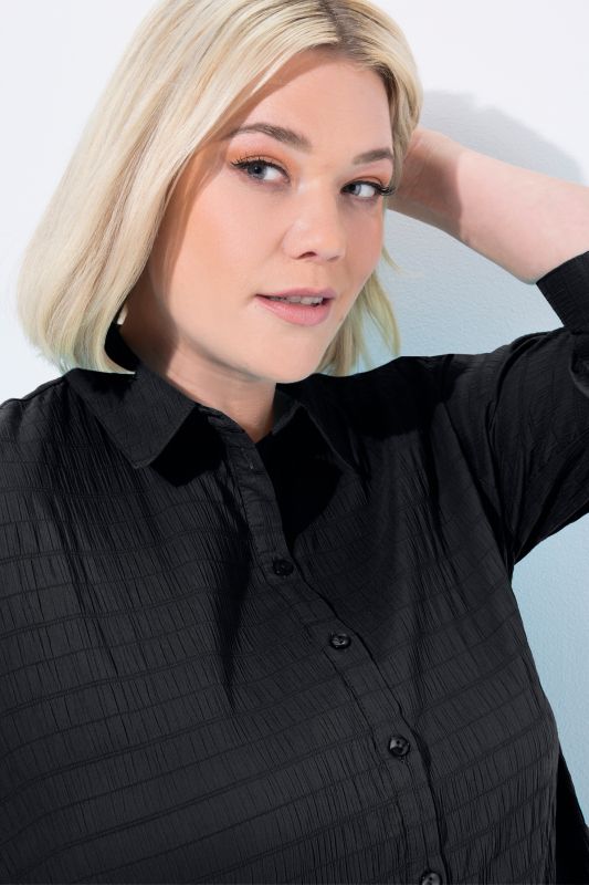 Bubble Texture Solid Button Front Stretch Shirt