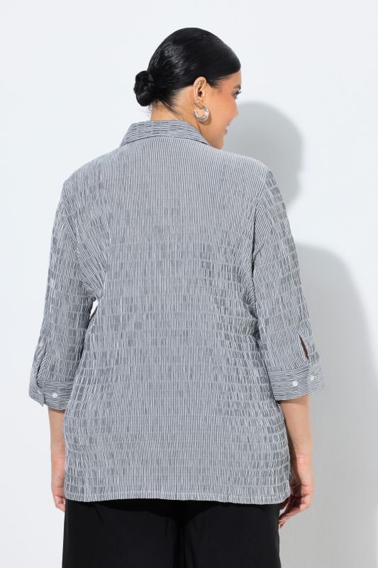 Textured Stripe Button Front Stretch Shirt