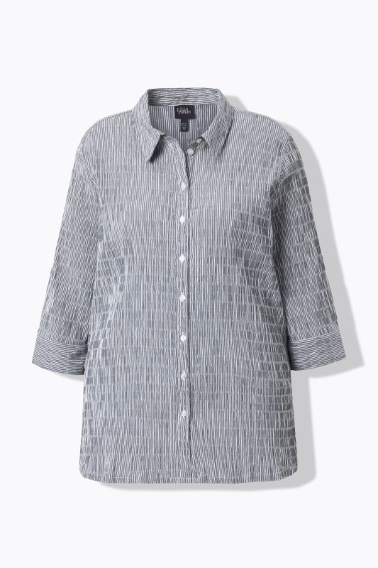 Textured Stripe Button Front Stretch Shirt