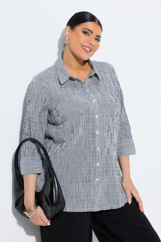 Textured Stripe Button Front Stretch Shirt