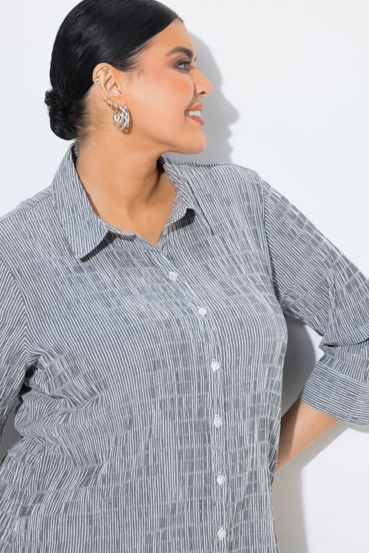 Textured Stripe Button Front Stretch Shirt