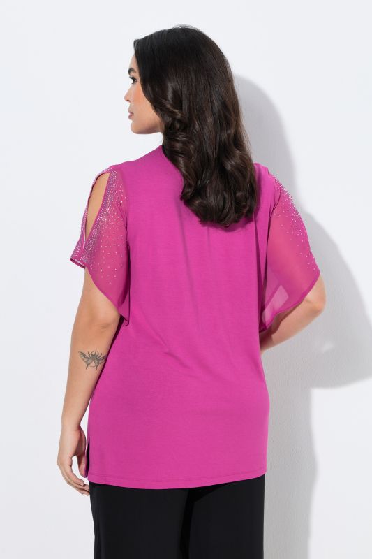 Glitter Stone Sheer Sleeve V-Neck Blouse