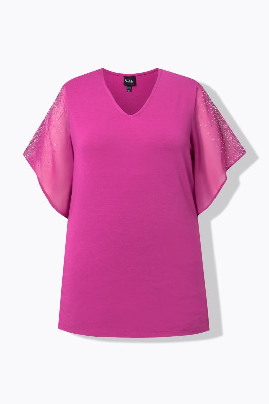 Glitter Stone Sheer Sleeve V-Neck Blouse