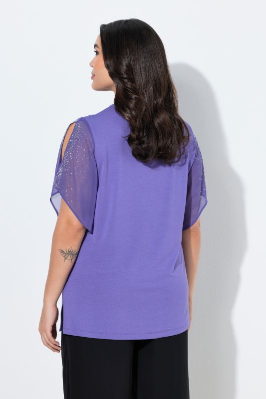 Glitter Stone Sheer Sleeve V-Neck Blouse