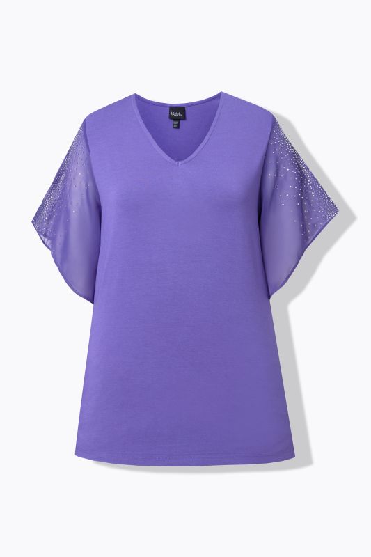 Glitter Stone Sheer Sleeve V-Neck Blouse