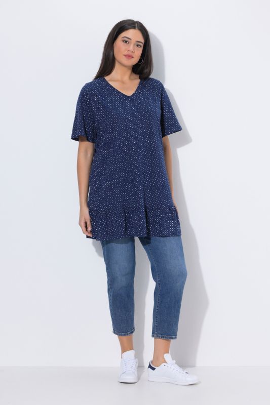 Polka Dot Knit Ruffle Tunic
