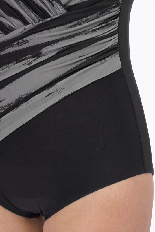 Striped Draped One Piece Swimsuit