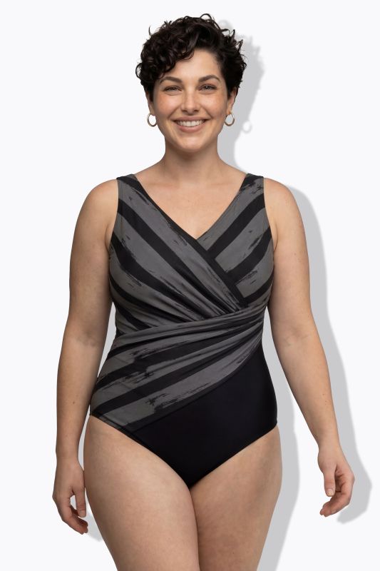 Striped Draped One Piece Swimsuit
