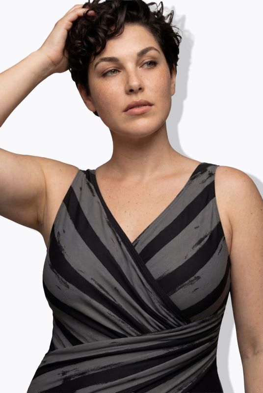 Striped Draped One Piece Swimsuit