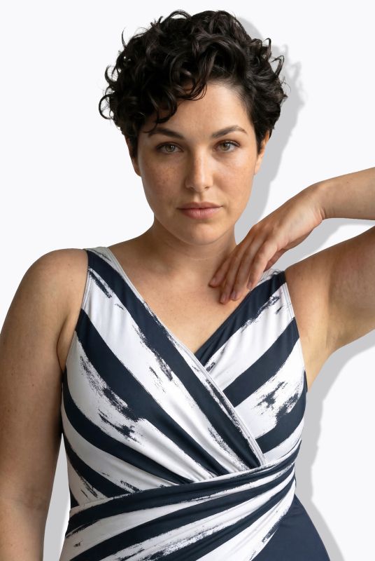 Striped Draped One Piece Swimsuit