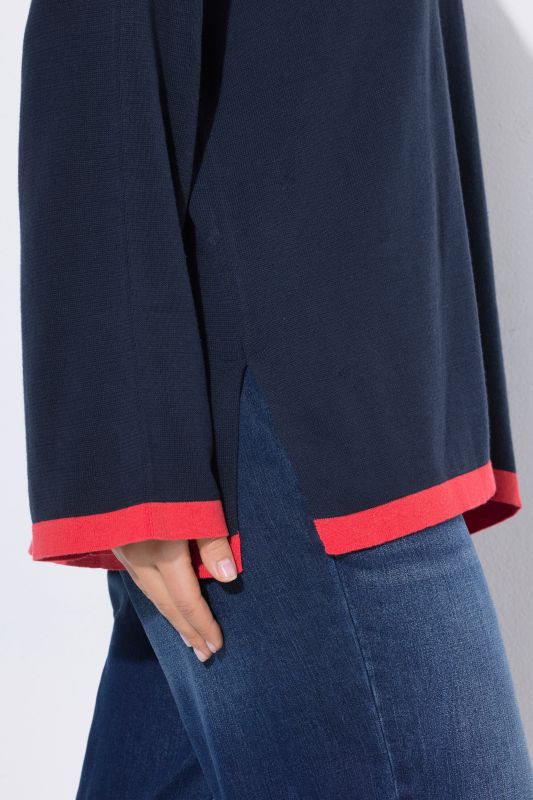 Contrast Cuff Long Sleeve V-Neck Sweater