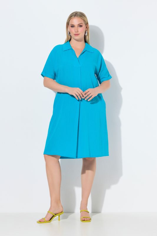 Collared Short Sleeve A-Line Dress