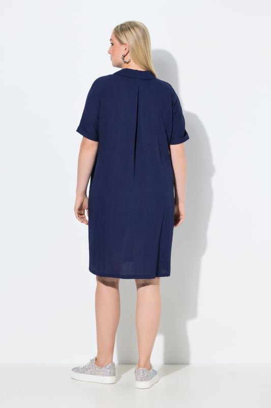 Collared Short Sleeve A-Line Dress