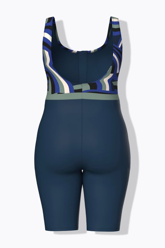 Retro Print Unitard Zip Front Swimsuit