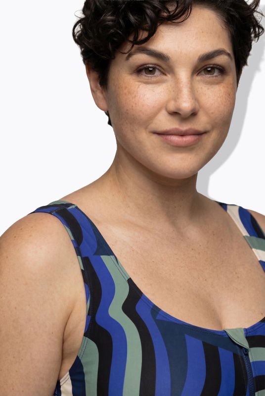 Retro Print Unitard Zip Front Swimsuit