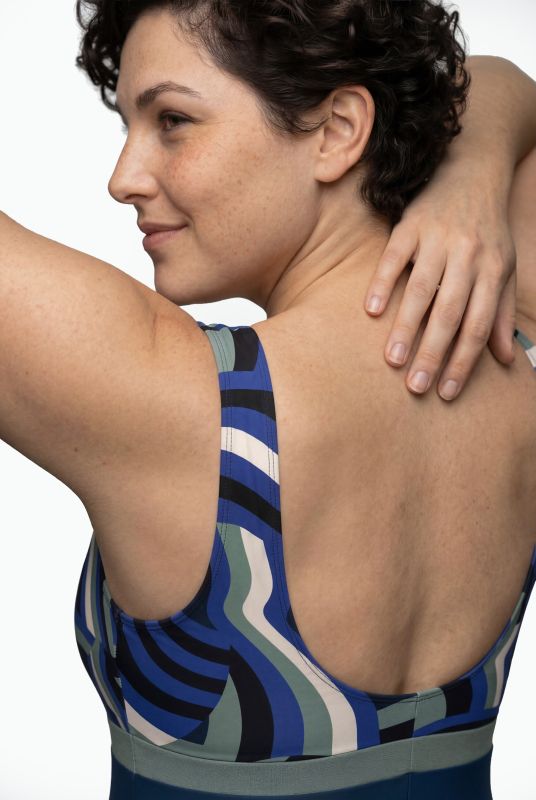 Retro Print Unitard Zip Front Swimsuit