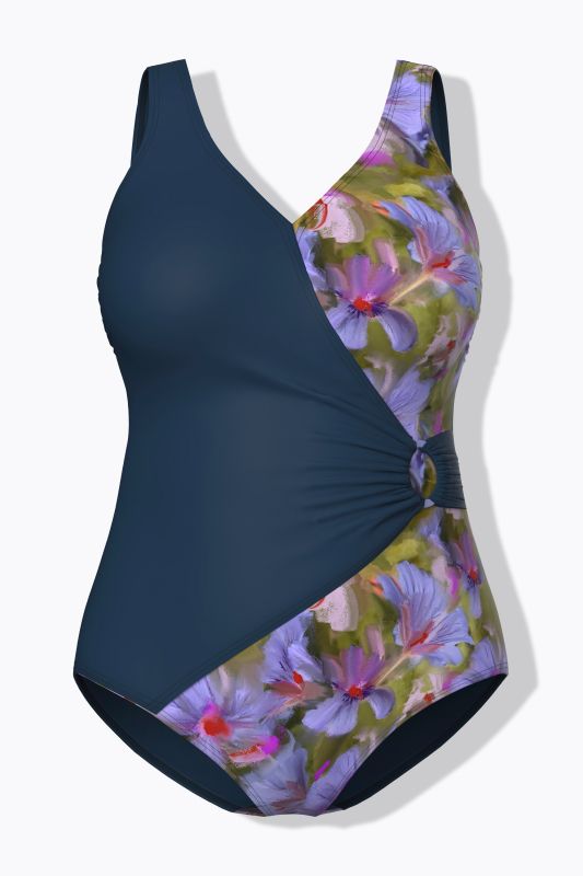 Painted Flower Wrap Look Swimsuit