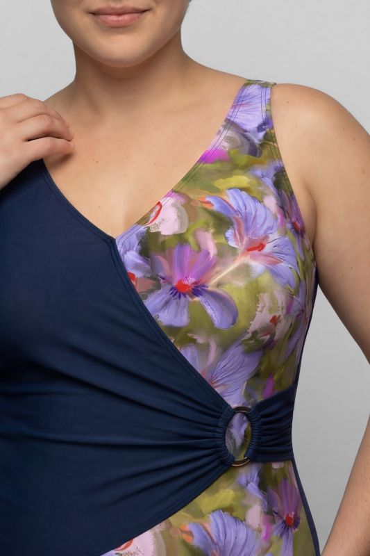 Painted Flower Wrap Look Swimsuit